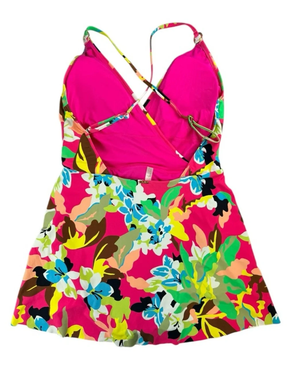 Anne Cole Swim Dress Sz 14 Tropical Floral Twist Front‎ Tummy Control One Piece